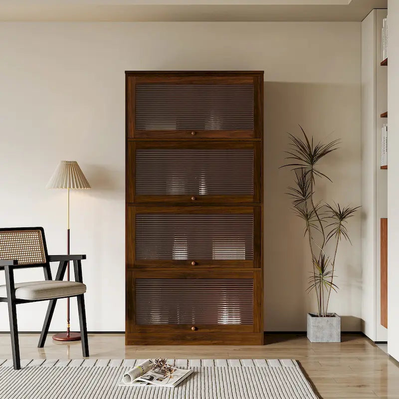 Bookcase Contemporary Closed Back Glass Doors Office Storage Cabinet Floor-to-Ceiling Low Cabinet