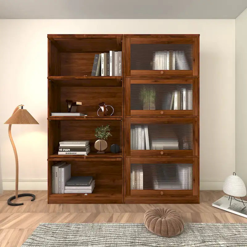 Bookcase Contemporary Closed Back Glass Doors Office Storage Cabinet Floor-to-Ceiling Low Cabinet