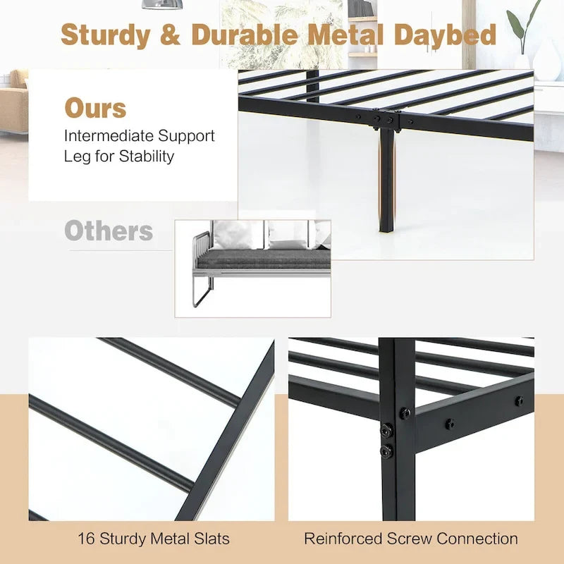 Twin Metal Daybed Frame – Dual-Use Platform Sofa Bed