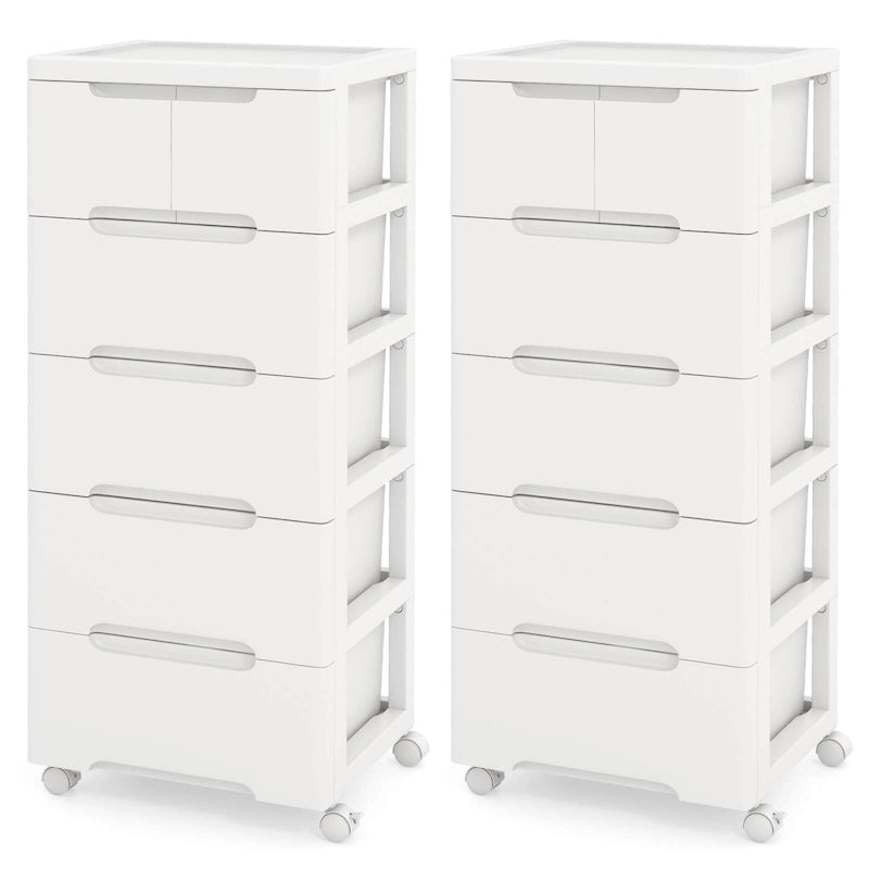 6-Drawer Plastic Rolling Storage Cart with Lockable Wheels (Set of 2)