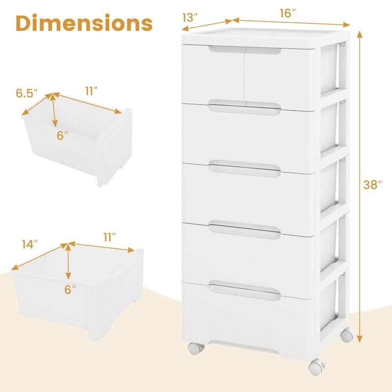 6-Drawer Plastic Rolling Storage Cart with Lockable Wheels (Set of 2)