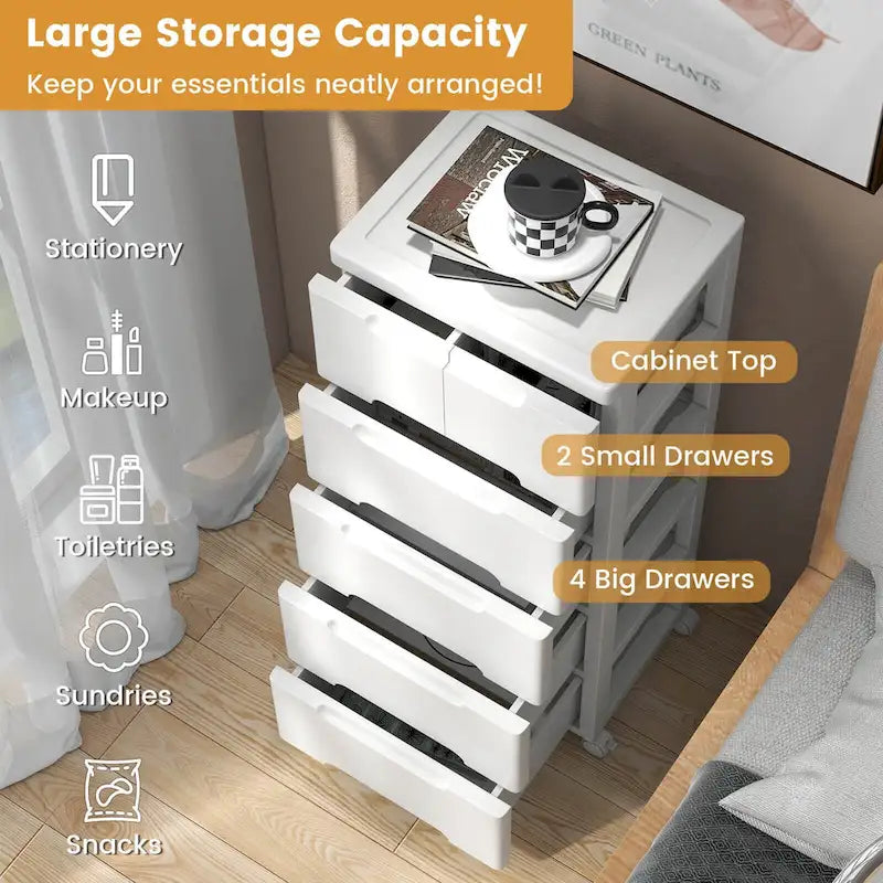 6-Drawer Plastic Rolling Storage Cart with Lockable Wheels (Set of 2)