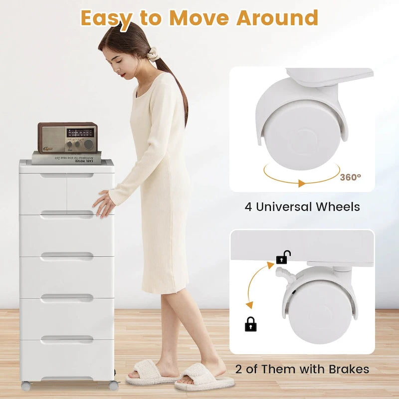 6-Drawer Plastic Rolling Storage Cart with Lockable Wheels (Set of 2)
