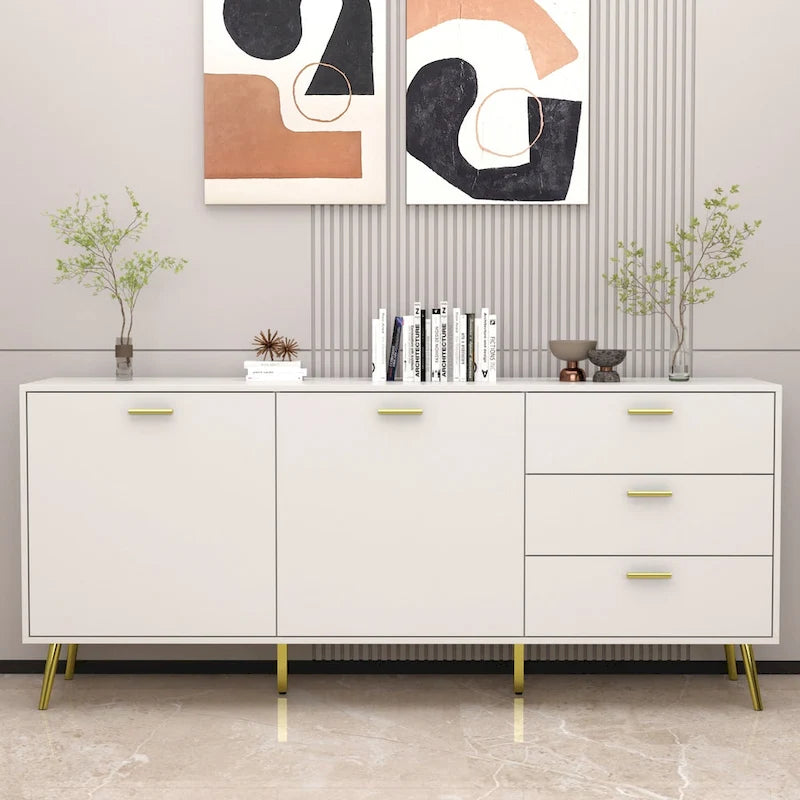 Buffet Sideboard Cabinet with 3 Drawers & 2 Doors, Espresso/White