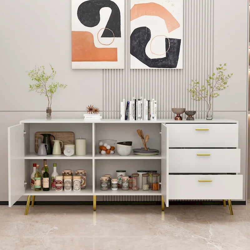Buffet Sideboard Cabinet with 3 Drawers & 2 Doors, Espresso/White