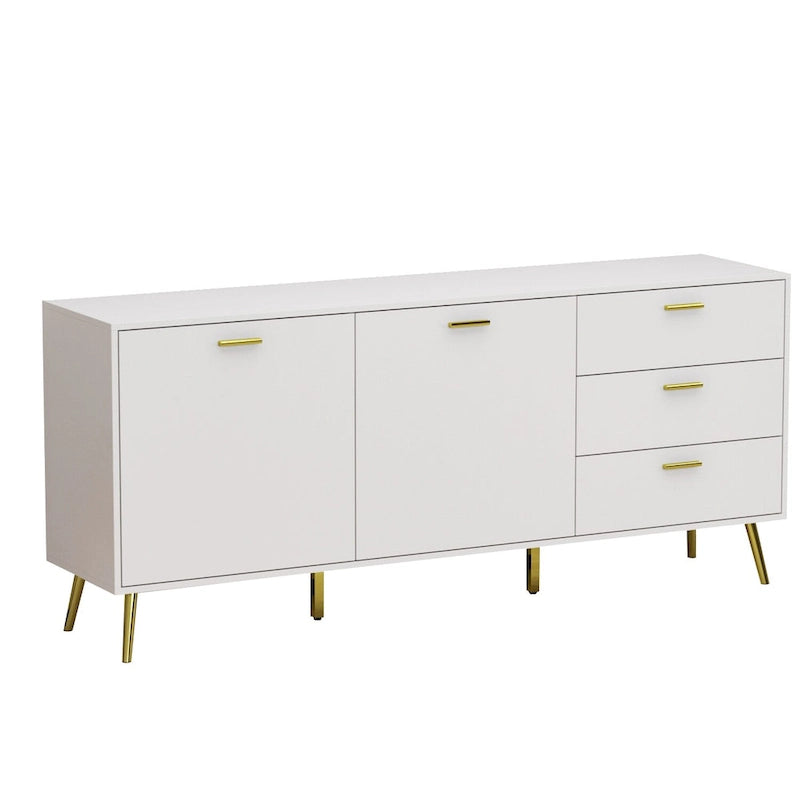 Buffet Sideboard Cabinet with 3 Drawers & 2 Doors, Espresso/White