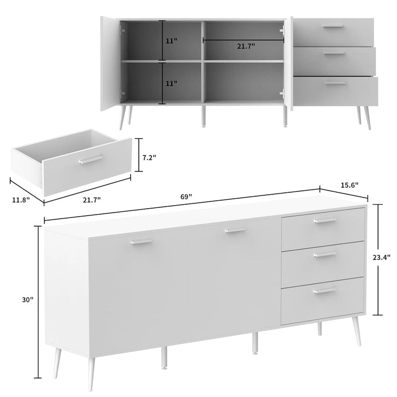 Buffet Sideboard Cabinet with 3 Drawers & 2 Doors, Espresso/White