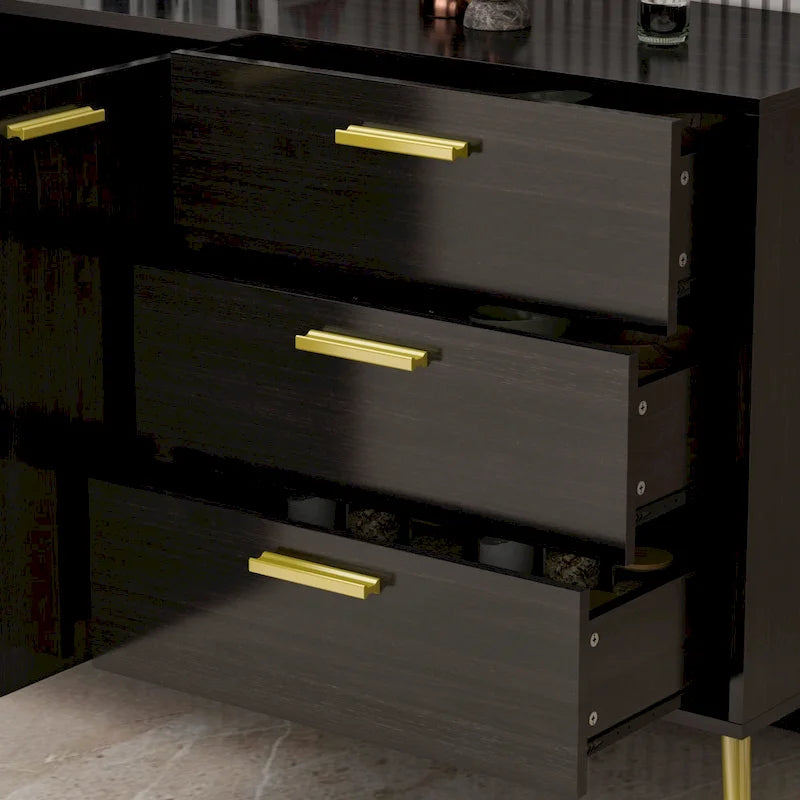 Buffet Sideboard Cabinet with 3 Drawers & 2 Doors, Espresso/White