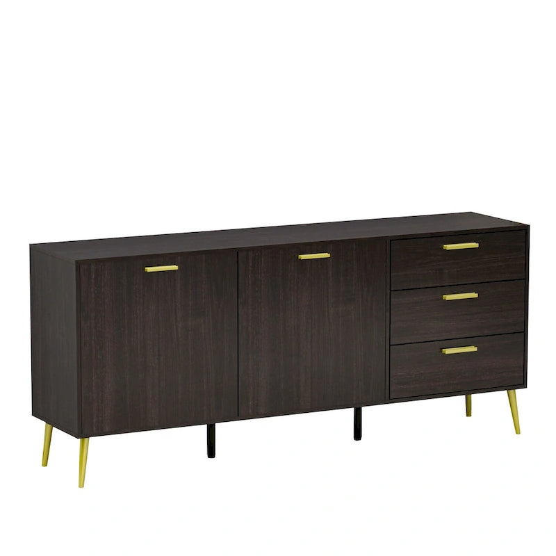 Buffet Sideboard Cabinet with 3 Drawers & 2 Doors, Espresso/White