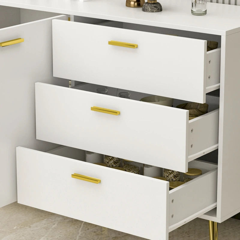 Buffet Sideboard Cabinet with 3 Drawers & 2 Doors, Espresso/White