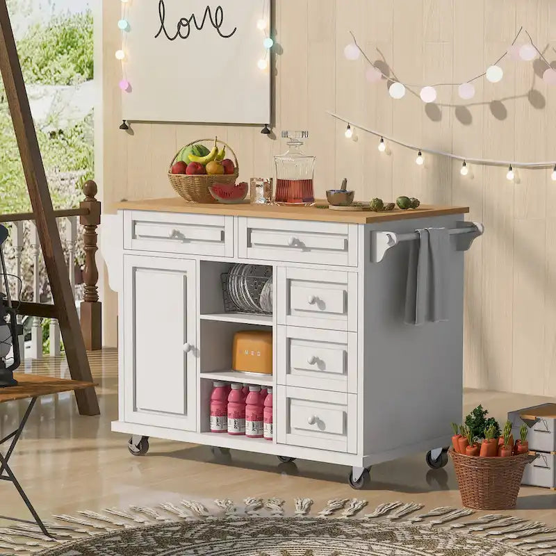 52.8 in. Rolling Kitchen Island with Storage and 5 Drawers