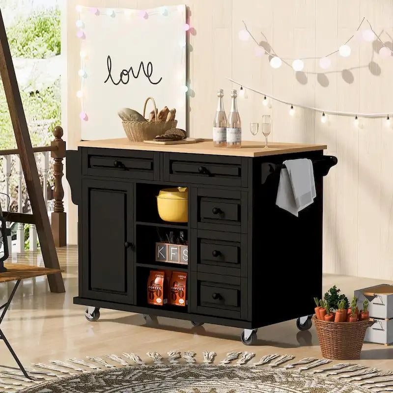 52.8 in. Rolling Kitchen Island with Storage and 5 Drawers
