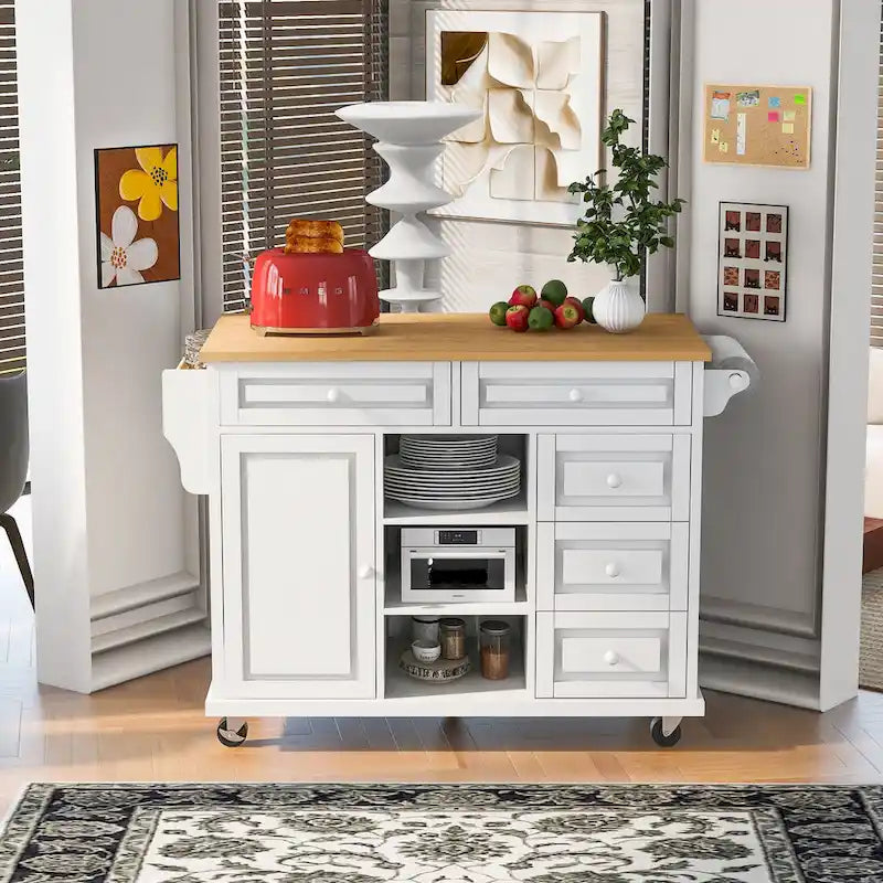52.8 in. Rolling Kitchen Island with Storage and 5 Drawers