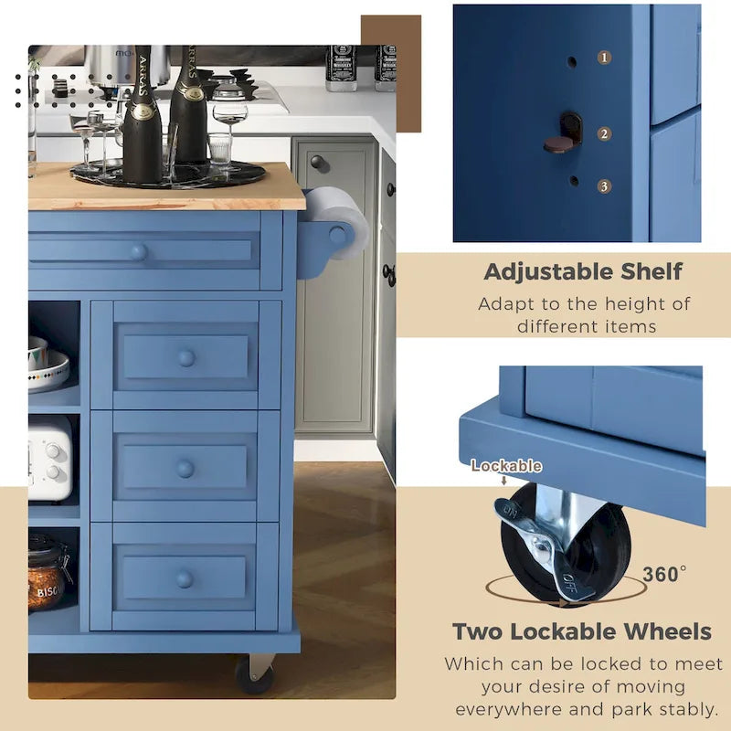 52.8 in. Rolling Kitchen Island with Storage and 5 Drawers