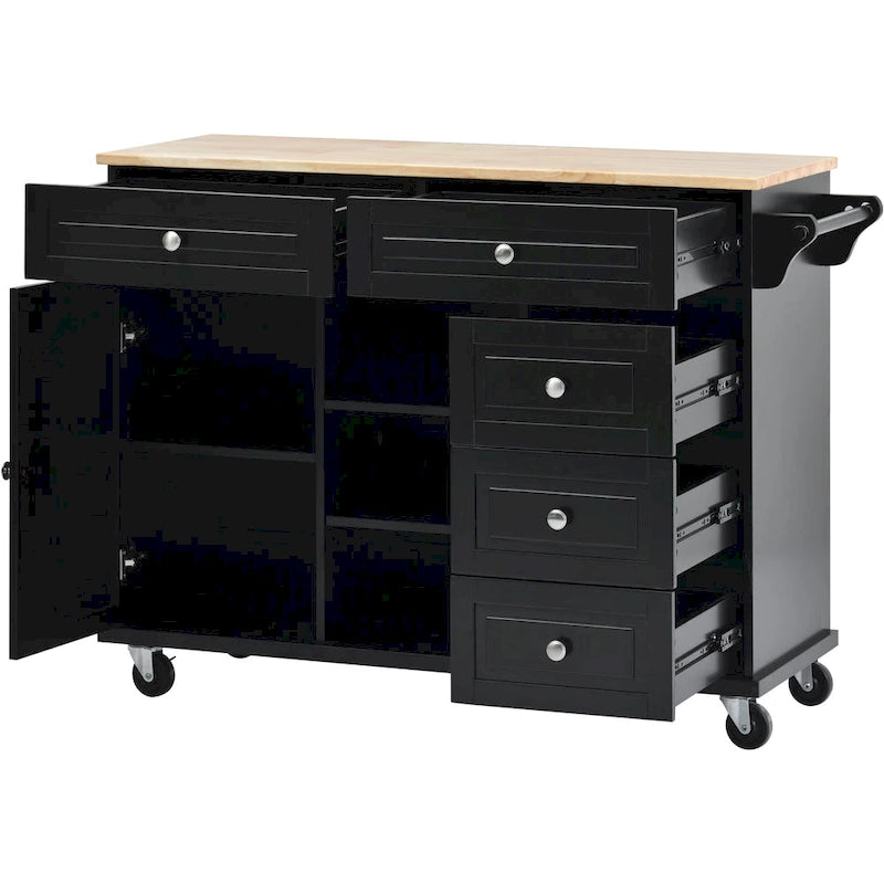 52.8 in. Rolling Kitchen Island with Storage and 5 Drawers