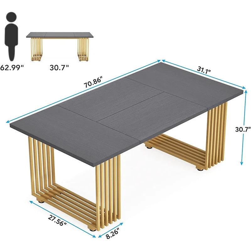 70.9 Inches Modern Office Desk Executive Desk with Gold Metal Legs