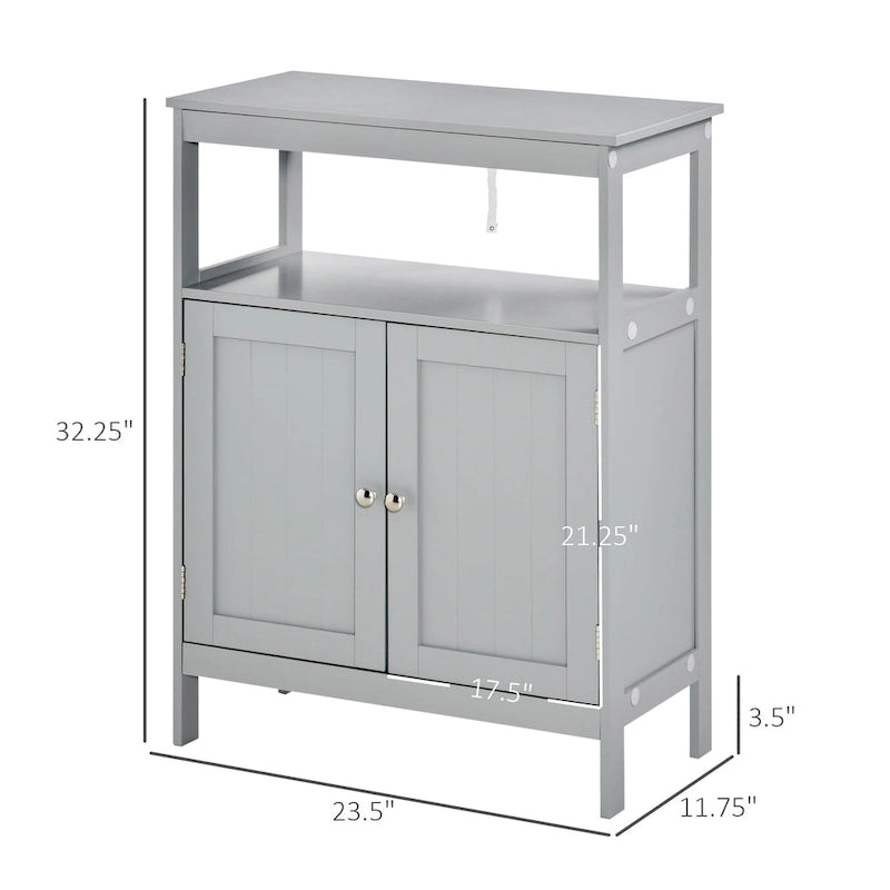 Freestanding Modern Bathroom Storage Cabinet with Doors and Open Shelf – Grey