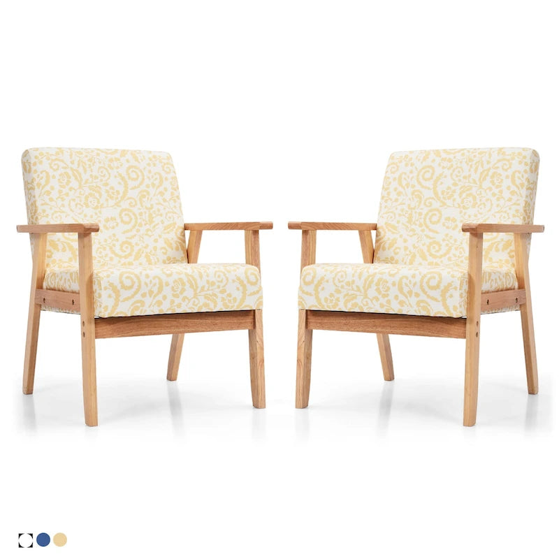 Gymax 2PCS Accent Armchair Upholstered Chair Home Office w/ Wooden - 25 x 26.5 x 32