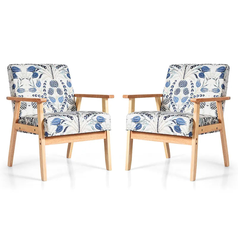 Gymax 2PCS Accent Armchair Upholstered Chair Home Office w/ Wooden - 25 x 26.5 x 32