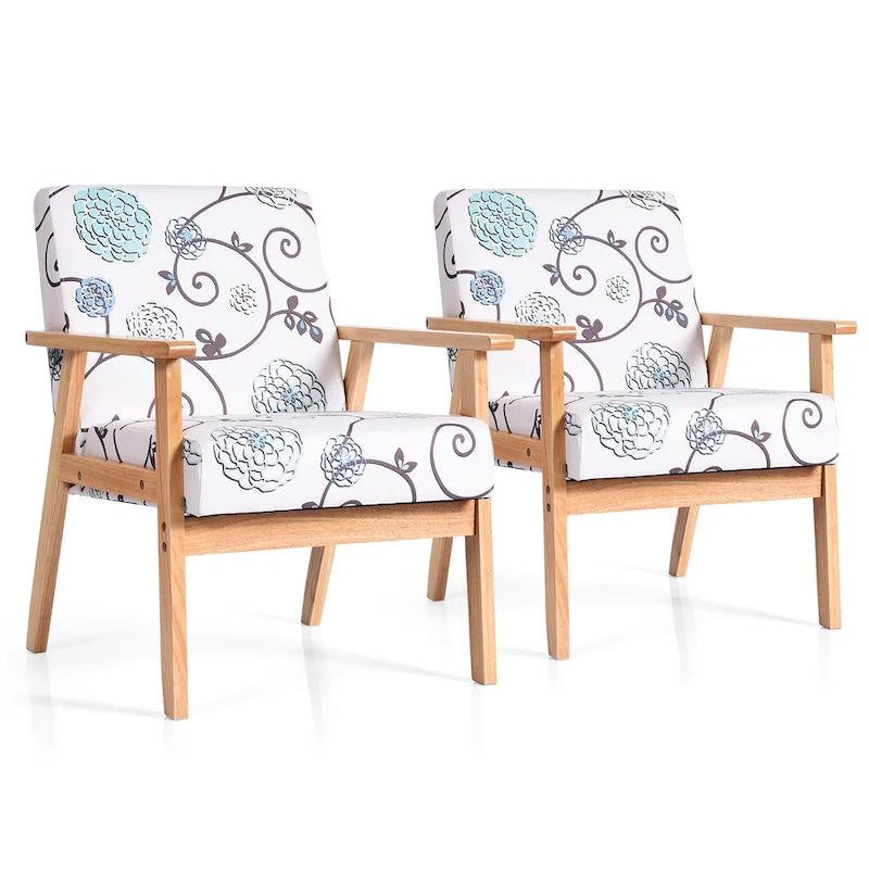 Gymax 2PCS Accent Armchair Upholstered Chair Home Office w/ Wooden - 25 x 26.5 x 32