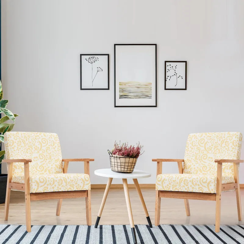 Gymax 2PCS Accent Armchair Upholstered Chair Home Office w/ Wooden - 25 x 26.5 x 32