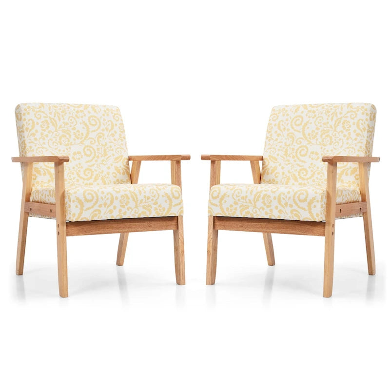 Gymax 2PCS Accent Armchair Upholstered Chair Home Office w/ Wooden - 25 x 26.5 x 32