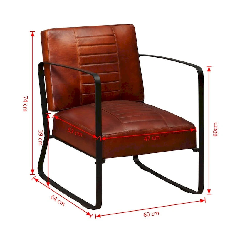 vidaXL Sofa Single Sofa Chair with Metal Frame for Living Room Genuine Leather - 23.6 x 25.2 x 29.1