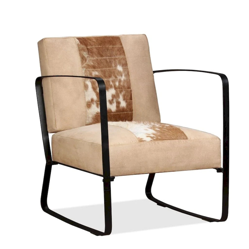 vidaXL Sofa Single Sofa Chair with Metal Frame for Living Room Genuine Leather - 23.6 x 25.2 x 29.1