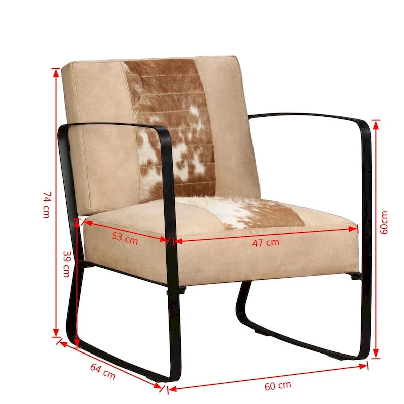 vidaXL Sofa Single Sofa Chair with Metal Frame for Living Room Genuine Leather - 23.6 x 25.2 x 29.1