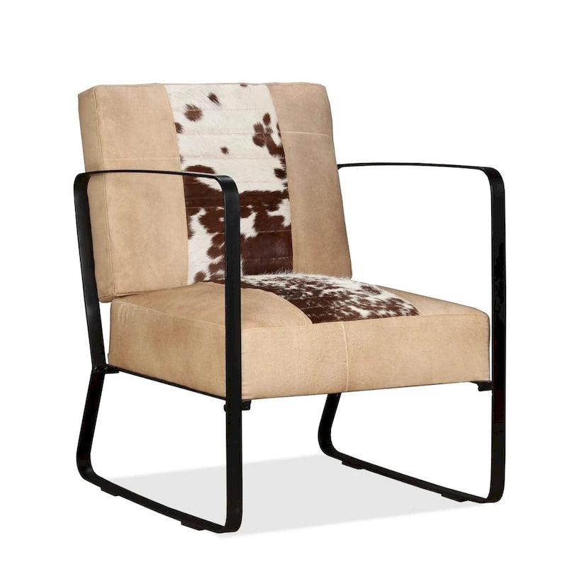 vidaXL Sofa Single Sofa Chair with Metal Frame for Living Room Genuine Leather - 23.6 x 25.2 x 29.1