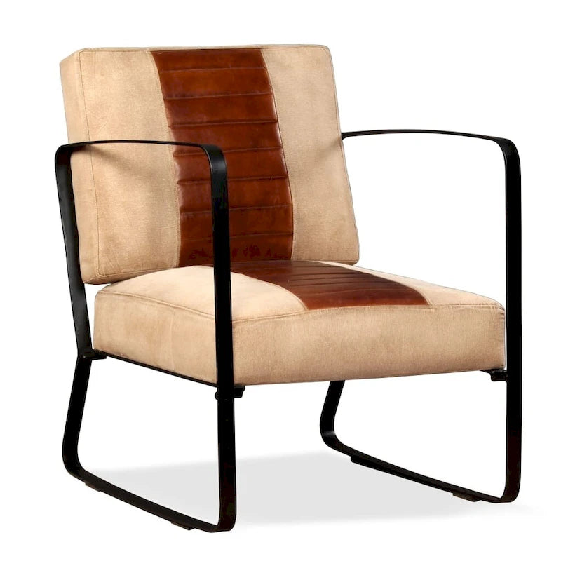 vidaXL Sofa Single Sofa Chair with Metal Frame for Living Room Genuine Leather - 23.6 x 25.2 x 29.1