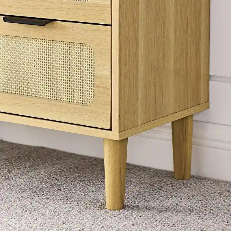 Grondin Mid-Century Modern Boho Style 3 Rattan Drawers Chest with MDF Frame and Solid Wood Legs, Chest of Drawers