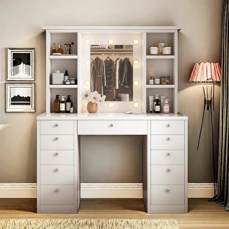 Makeup Vanity Dressing Table with Mirror, Drawers and Shelves