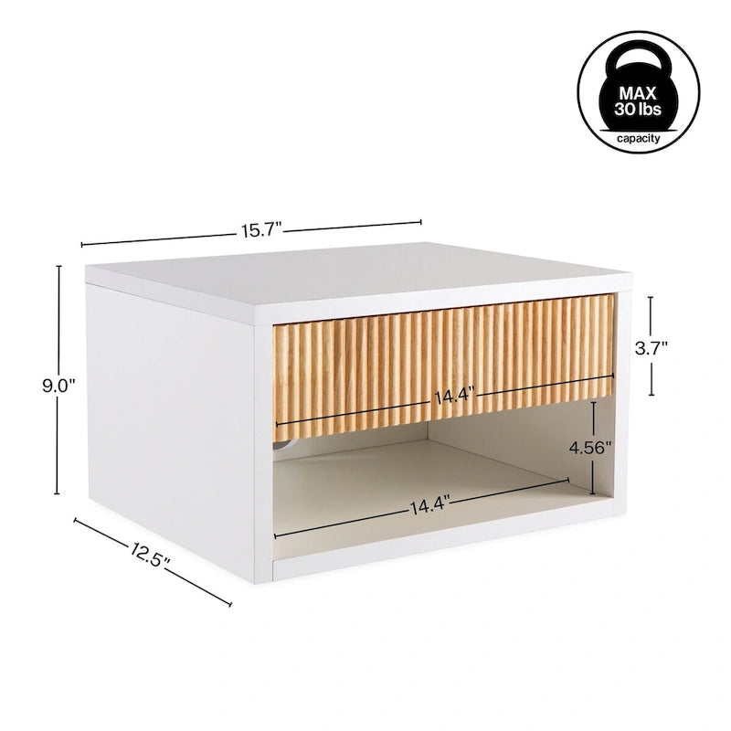 Ettore 15.71 Classic Contemporary Floating Wall Mounted Nightstand with Soft-Close Tambour Drawer and Cable Hole, by JONATHAN Y