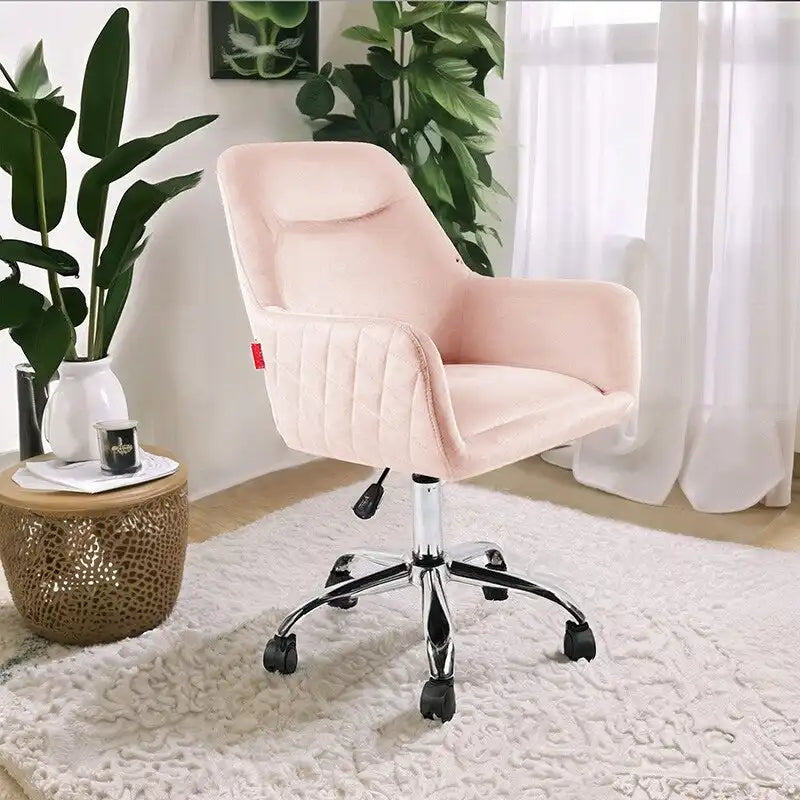 Swivel Vanity Chair with Wheels, Height Adjustable - Pink/Grey/White