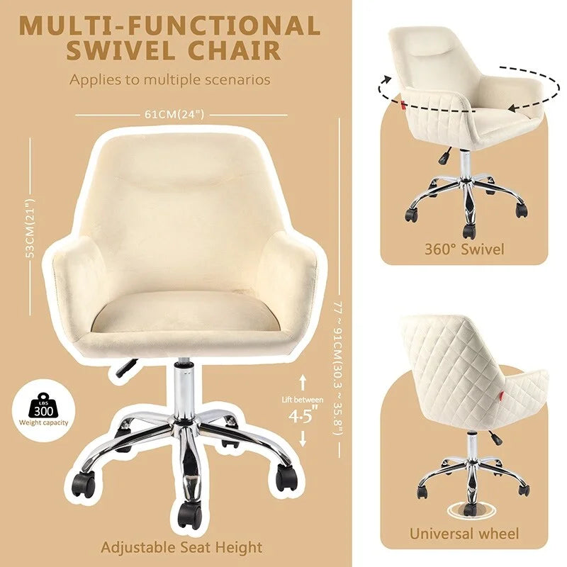 Swivel Vanity Chair with Wheels, Height Adjustable - Pink/Grey/White