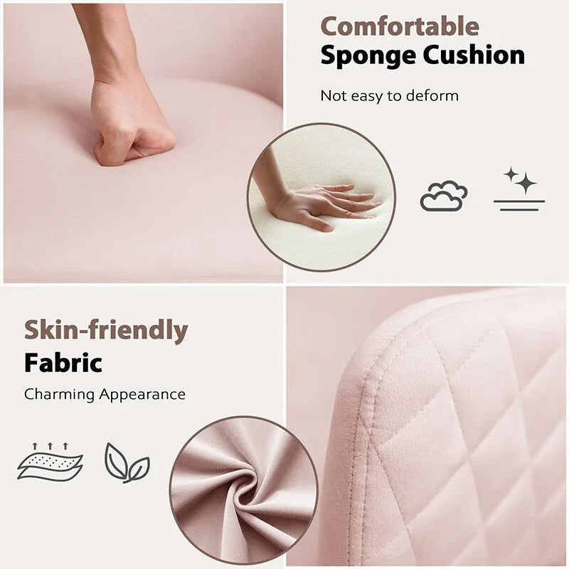 Swivel Vanity Chair with Wheels, Height Adjustable - Pink/Grey/White