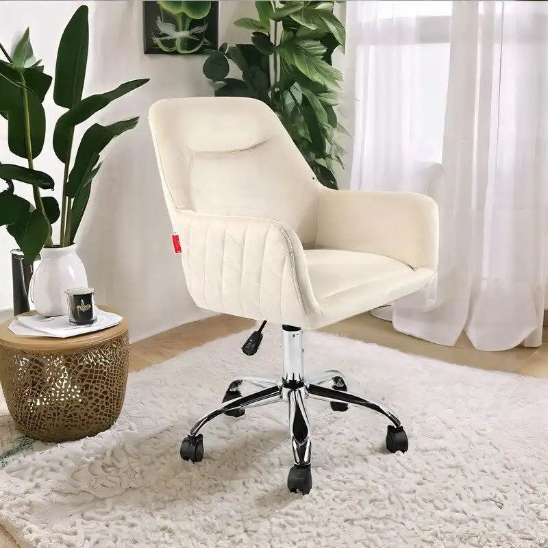 Swivel Vanity Chair with Wheels, Height Adjustable - Pink/Grey/White