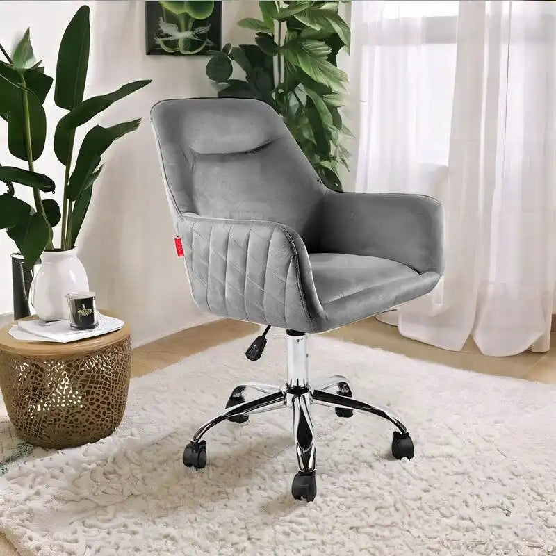 Swivel Vanity Chair with Wheels, Height Adjustable - Pink/Grey/White