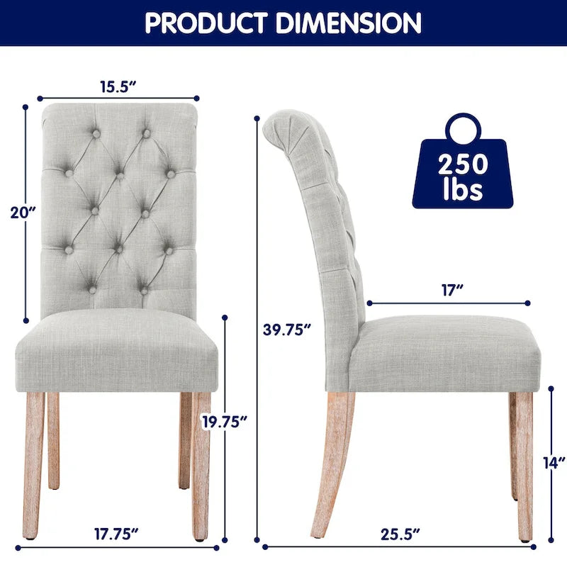 Linen Parsons Upholstered Button Dining Chair (Set of 2)