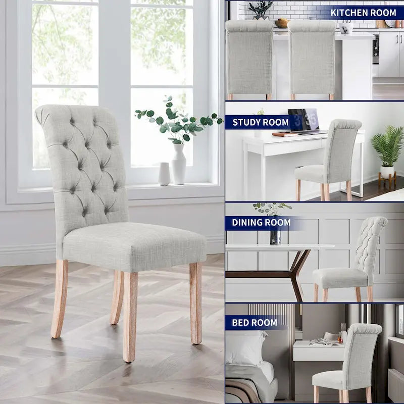 Linen Parsons Upholstered Button Dining Chair (Set of 2)