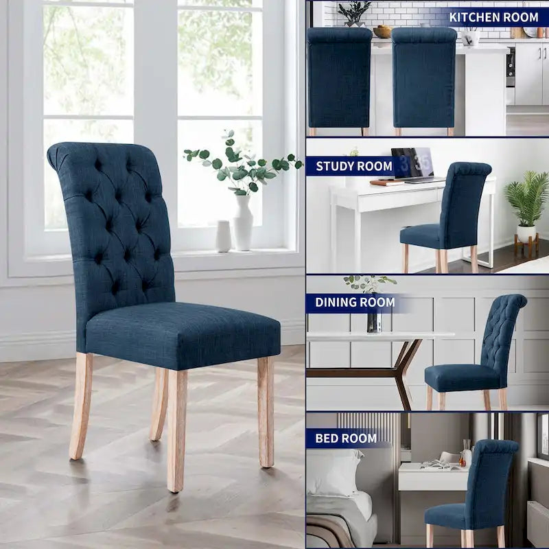 Linen Parsons Upholstered Button Dining Chair (Set of 2)