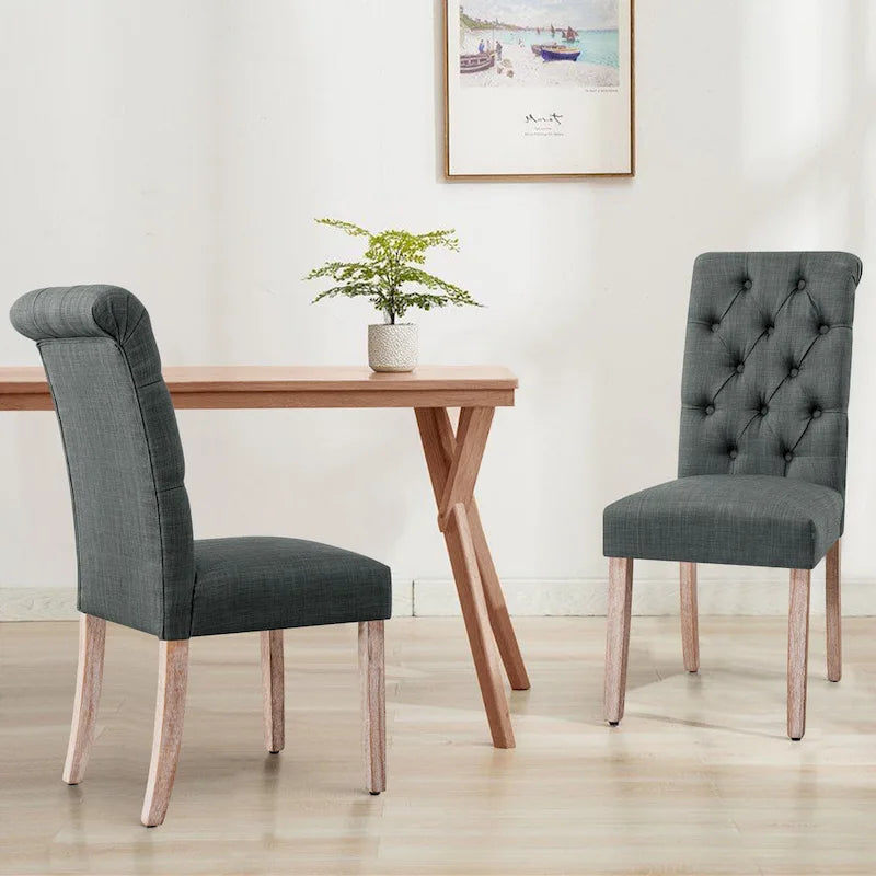 Linen Parsons Upholstered Button Dining Chair (Set of 2)