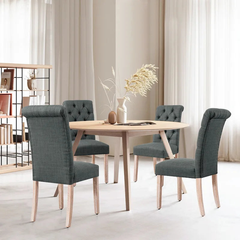 Linen Parsons Upholstered Button Dining Chair (Set of 2)