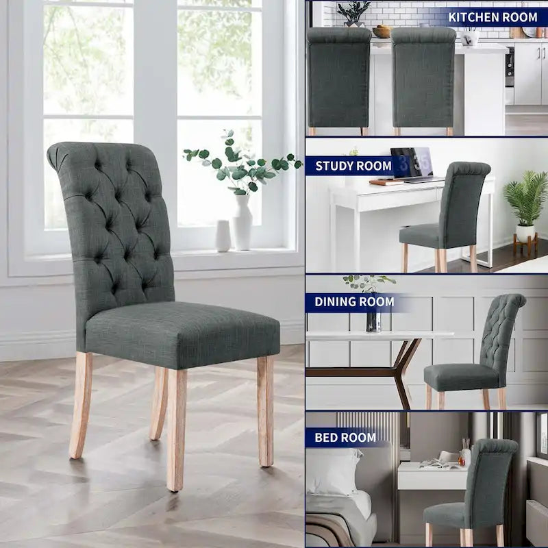 Linen Parsons Upholstered Button Dining Chair (Set of 2)