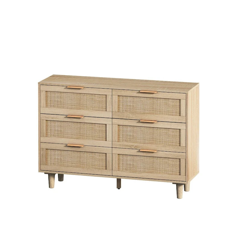 43-Inch 6-Drawer Rattan Storage Cabinet – Natural