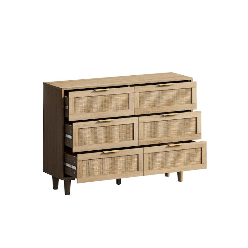 43-Inch 6-Drawer Rattan Storage Cabinet – Natural