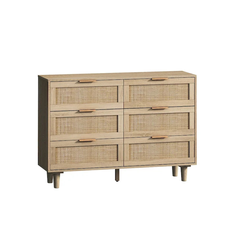 43-Inch 6-Drawer Rattan Storage Cabinet – Natural