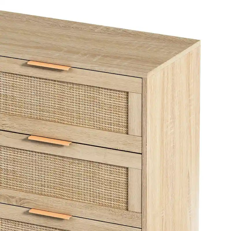 43-Inch 6-Drawer Rattan Storage Cabinet – Natural