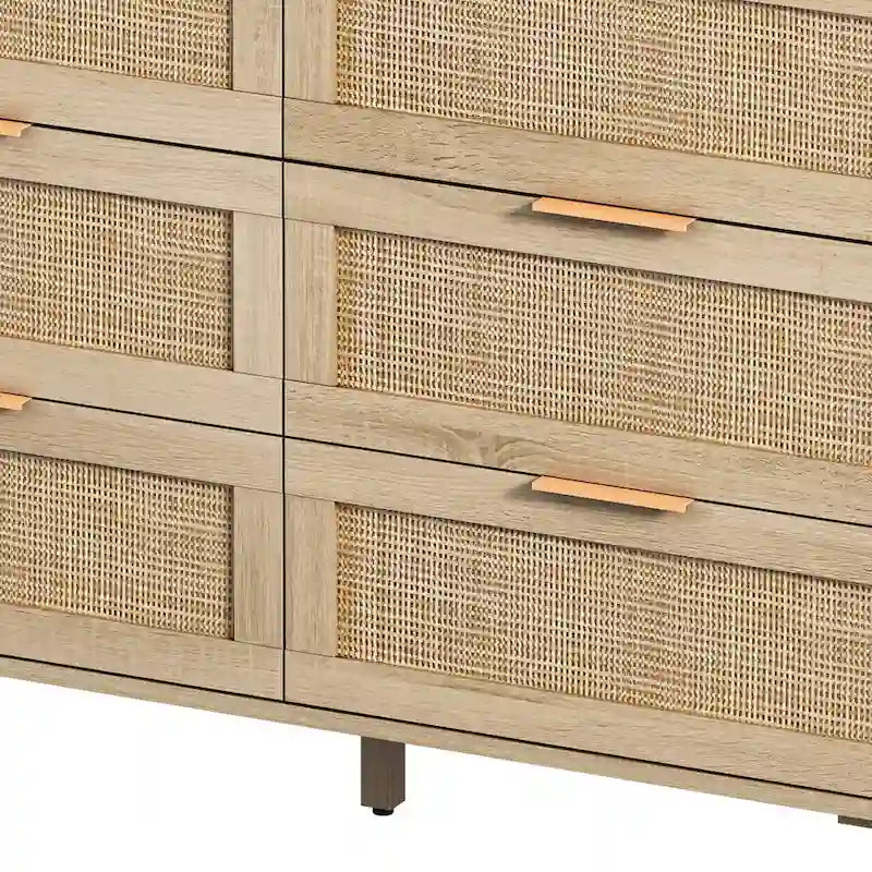 43-Inch 6-Drawer Rattan Storage Cabinet – Natural